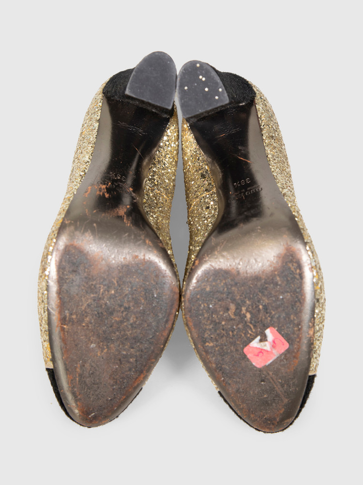Miu Miu Gold Glitter & Calfskin Pumps