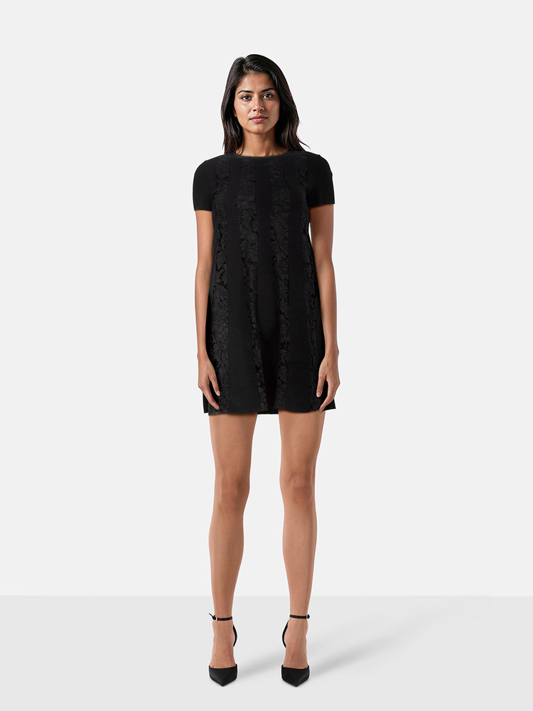Valentino Garavani Black Sheer Lace Stripe Knit Dress