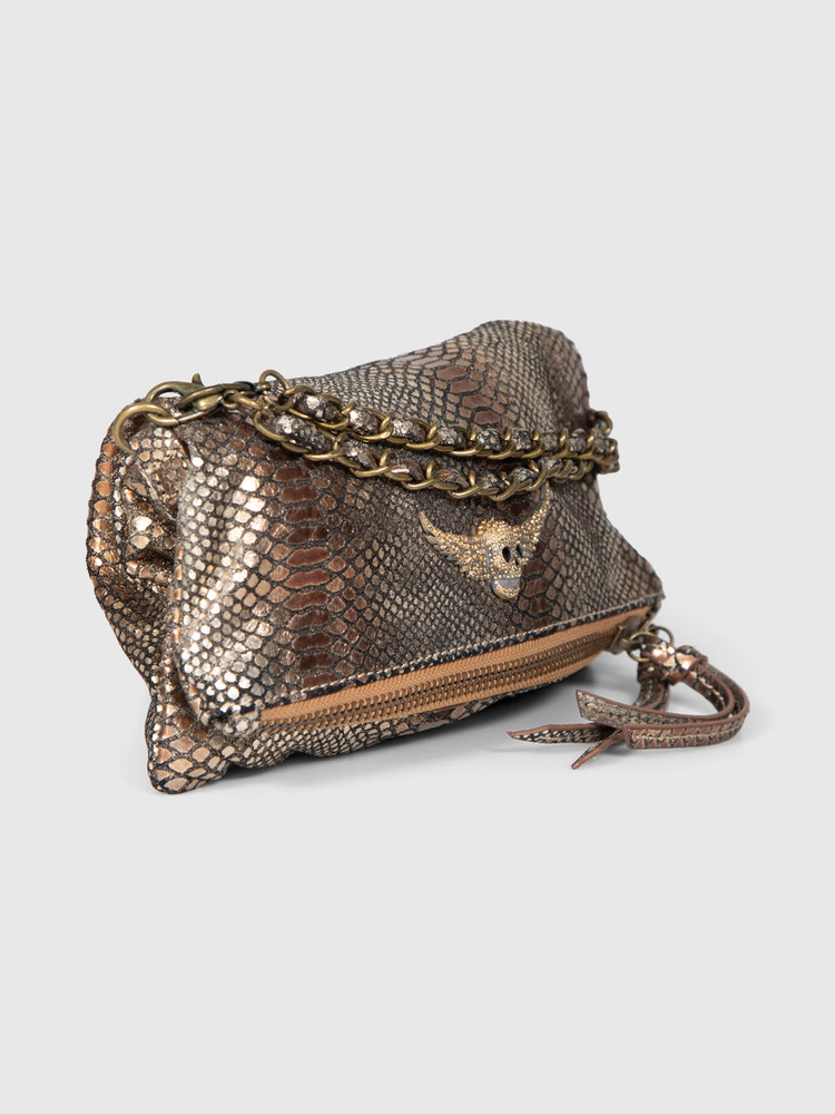 Zadig & Voltaire Bronze Snake Embossed Rock Bag