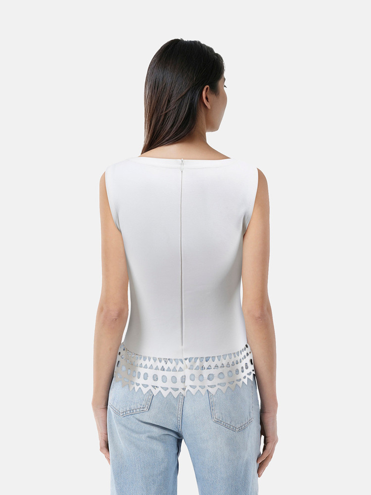 Alaïa White Laser Cut Hem Tank Top