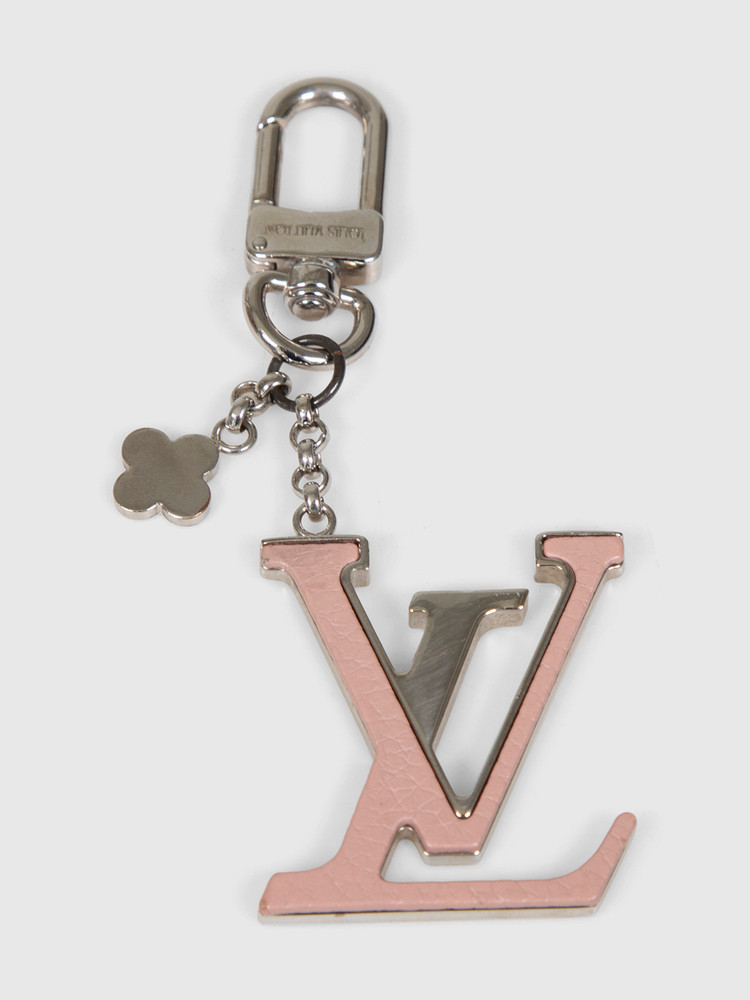 Louis Vuitton Pink Leather & Silver LV Keychain