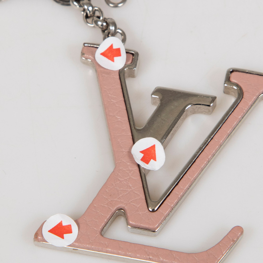 Louis Vuitton Pink Leather & Silver LV Keychain