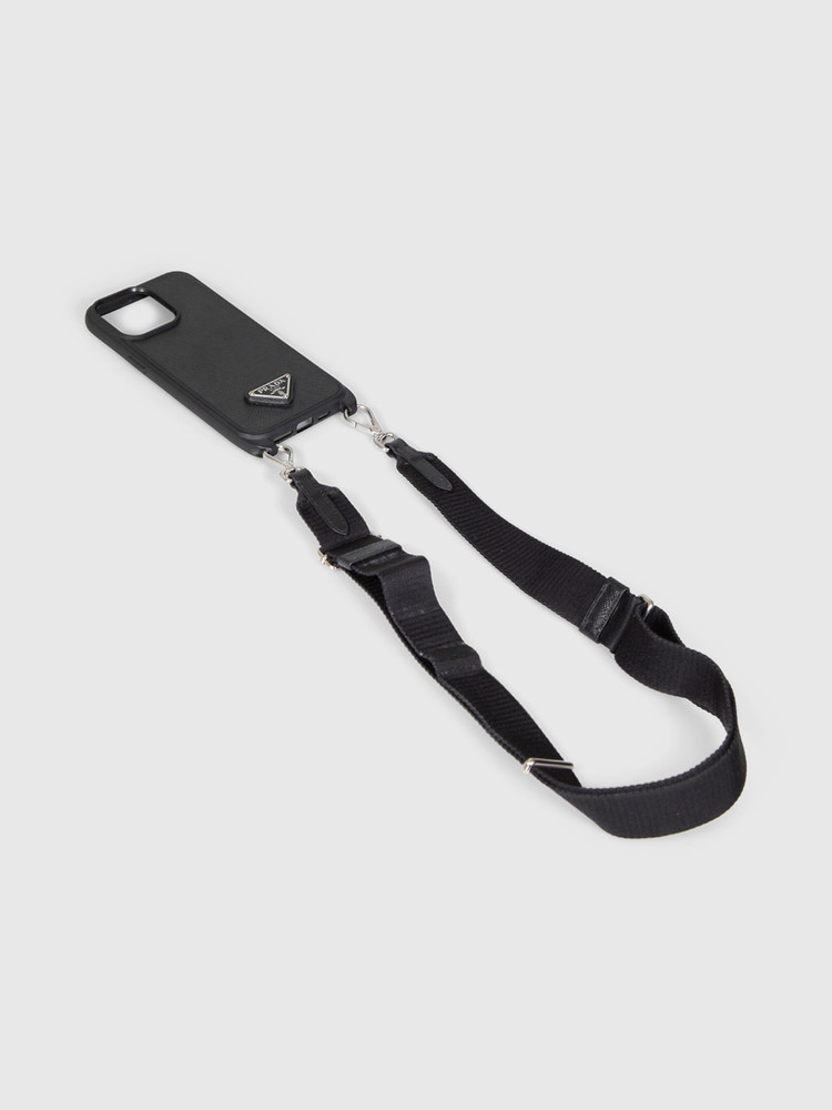 Prada Black Saffiano Leather iPhone 15 Pro Max Case