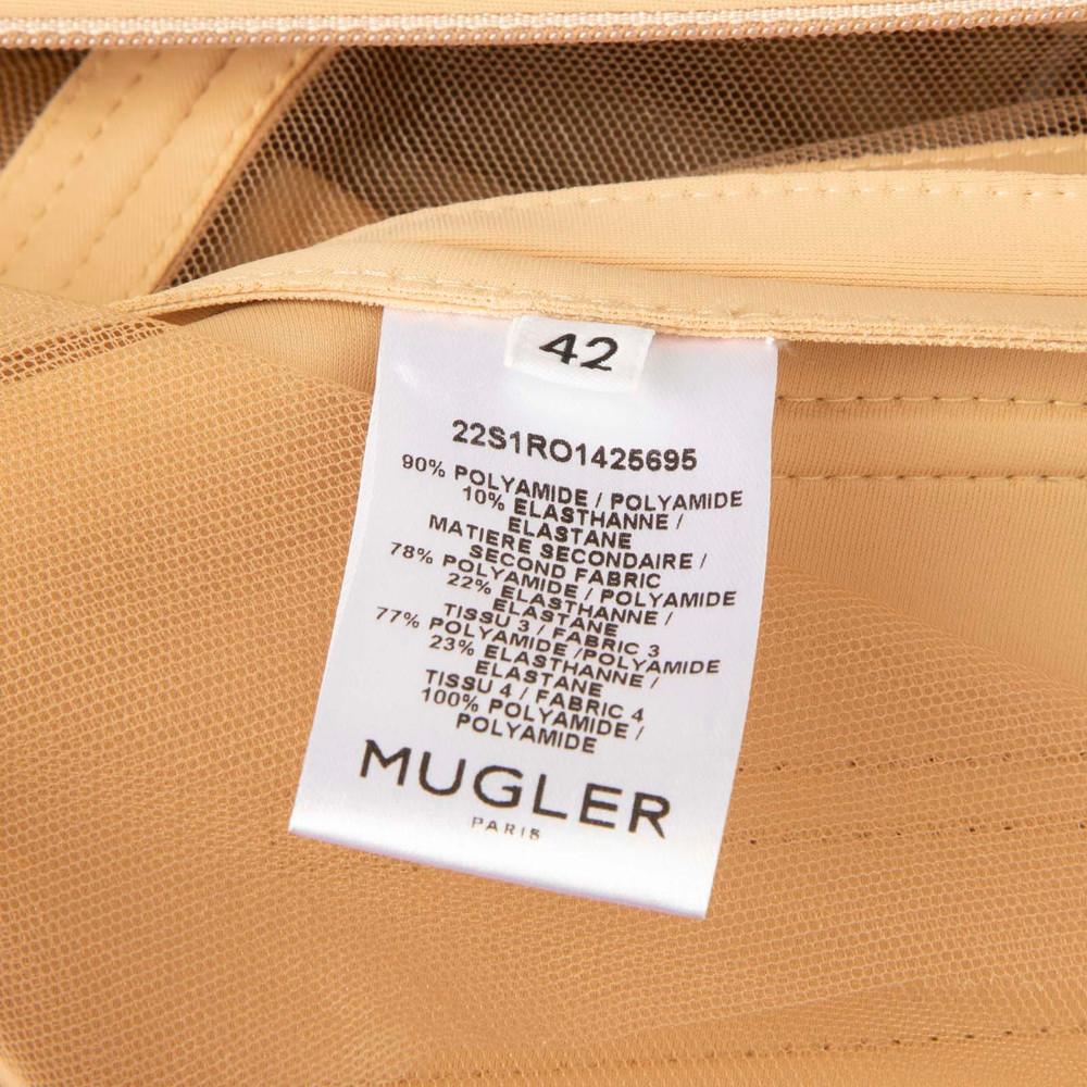 Mugler Beige Sheer Draped Corset Dress