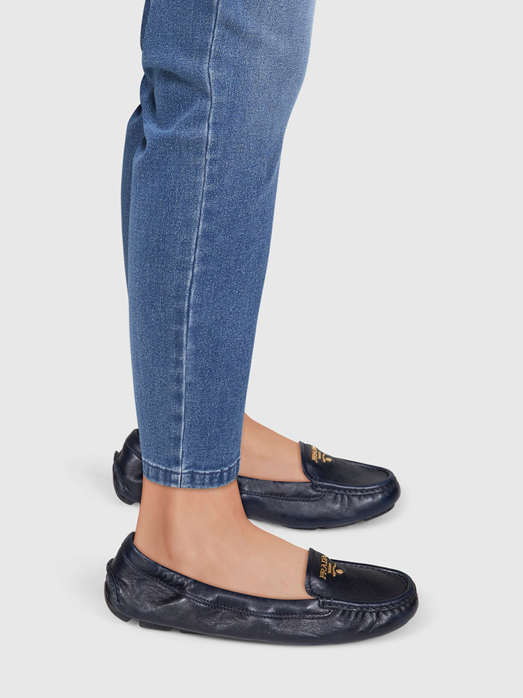 Prada Navy Leather Driving Loafers