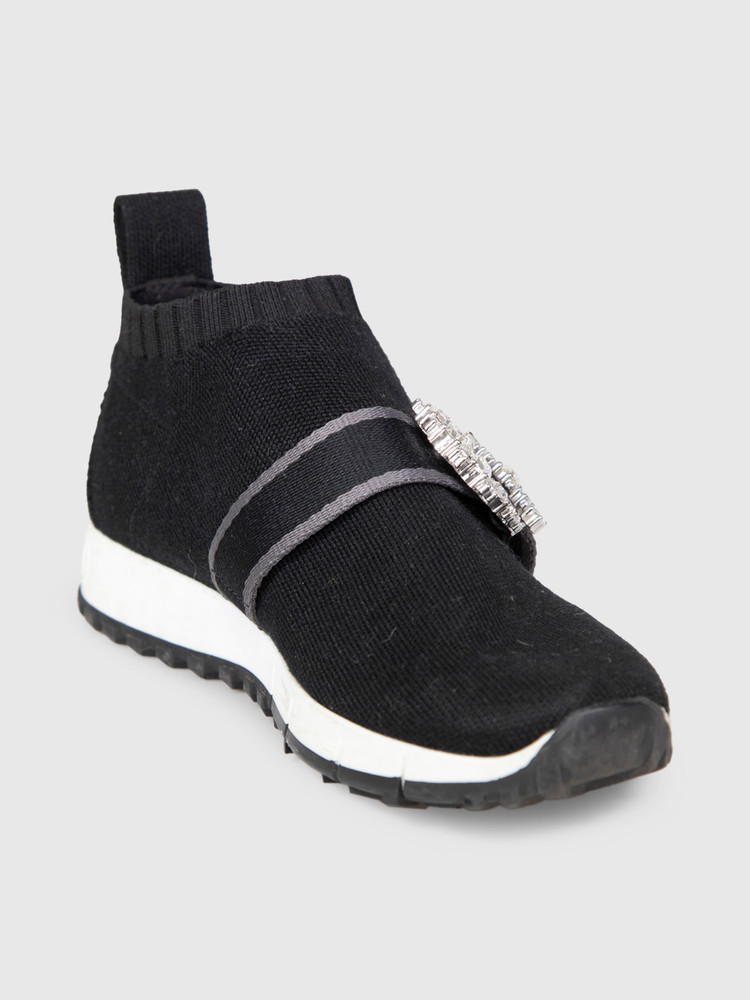 Jimmy Choo Black Crystal Buckle Sock Trainers