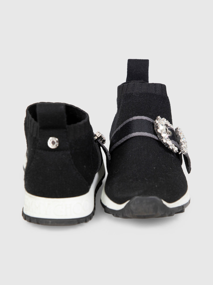 Jimmy Choo Black Crystal Buckle Sock Trainers