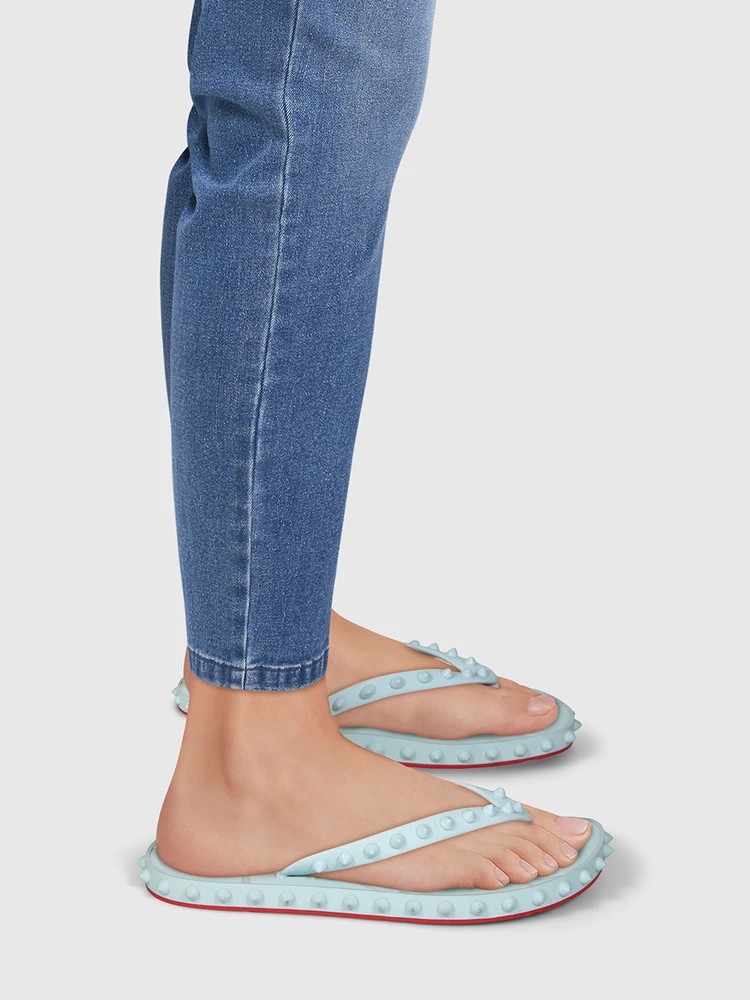 Christian Louboutin Blue Studded Rubber Super Loubi Flip Flops