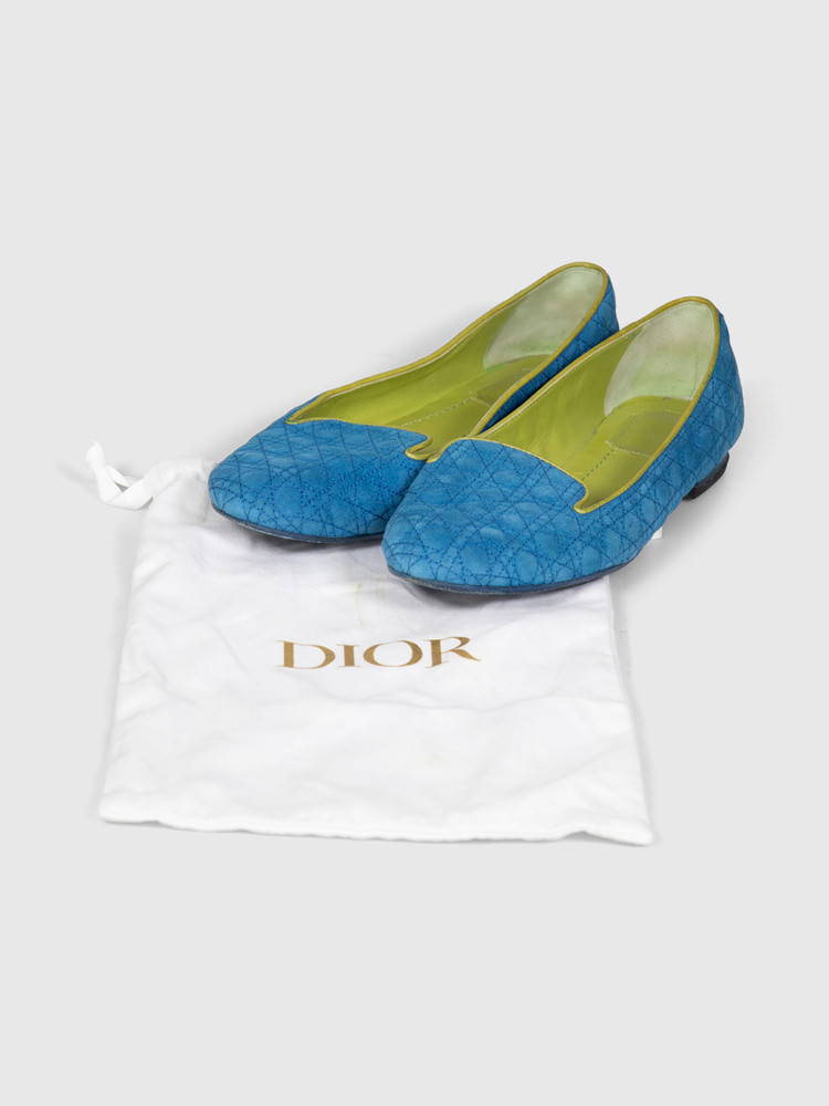 Dior Blue Cannage Suede Flats
