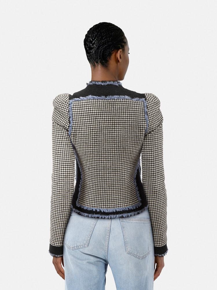 Balenciaga Houndstooth Fringe Trim Wool Jacket