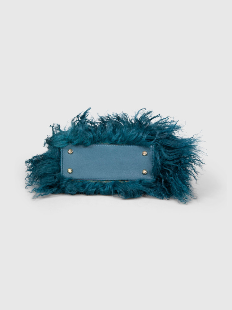 Strathberry Teal Mongolian Long Shearling Fur Bag