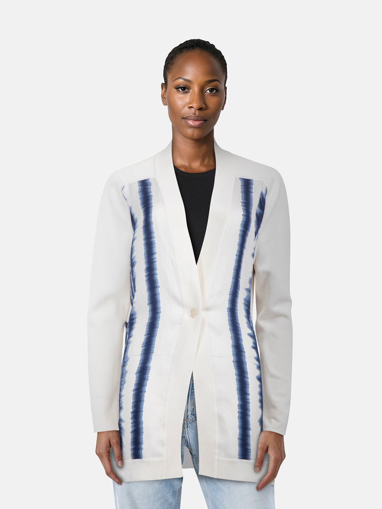 Hermès White & Navy Silk Twillaine Cardigan