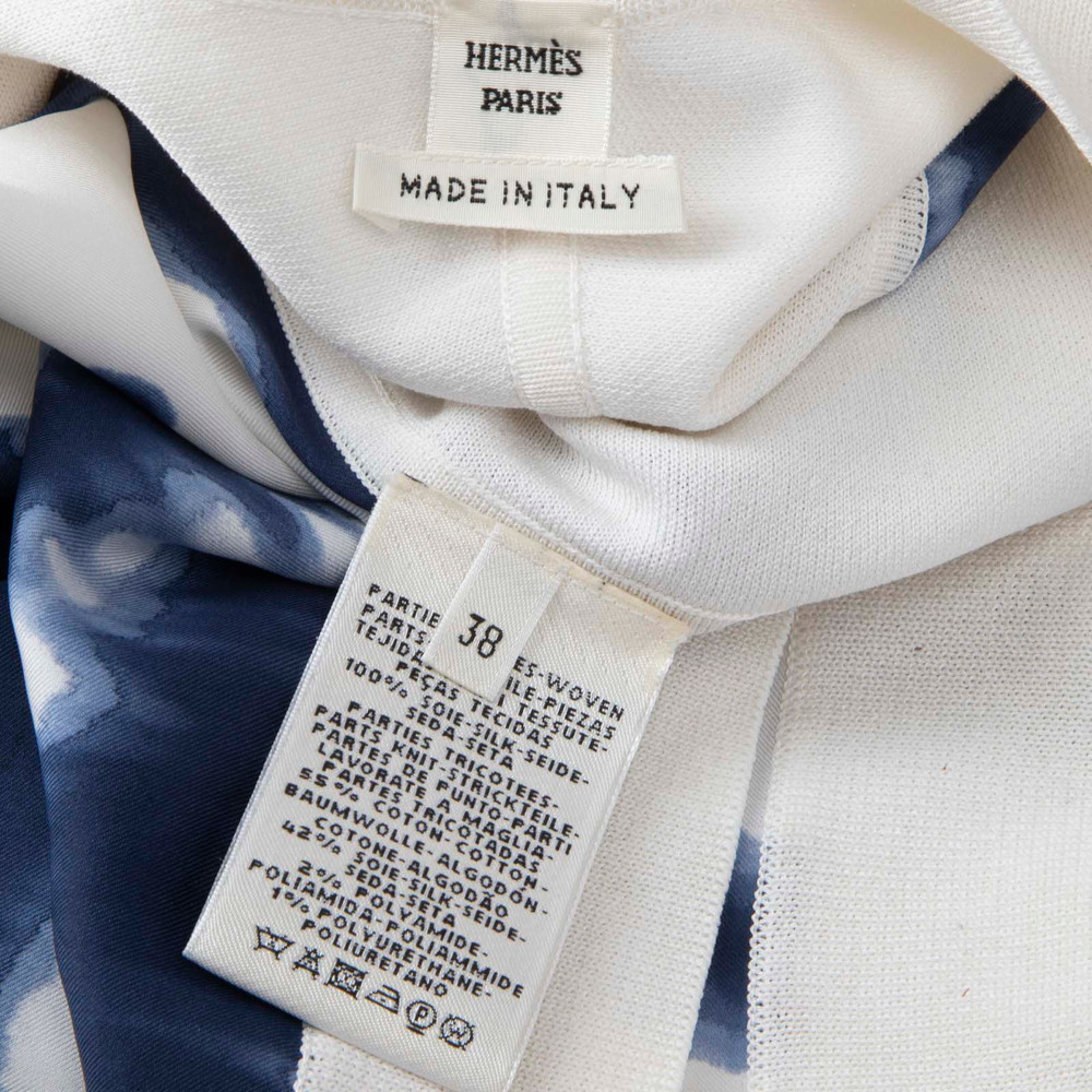 Hermès White & Navy Silk Twillaine Cardigan