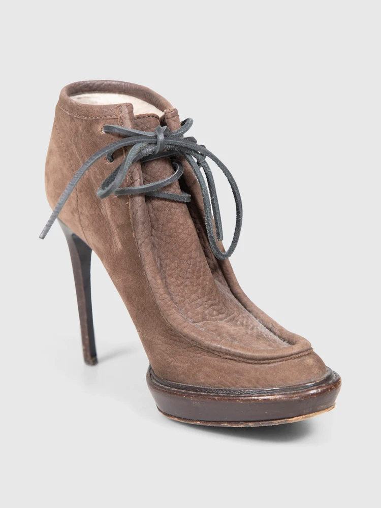 Burberry Brown Leather Shearling Lined Heeled Boots