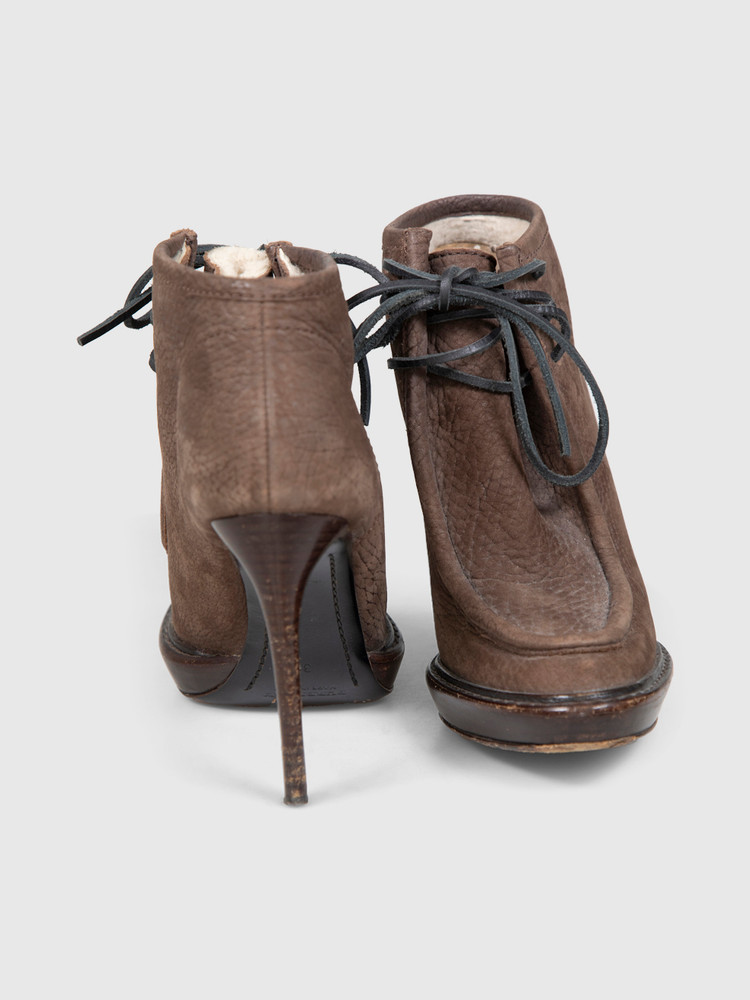 Burberry Brown Leather Shearling Lined Heeled Boots