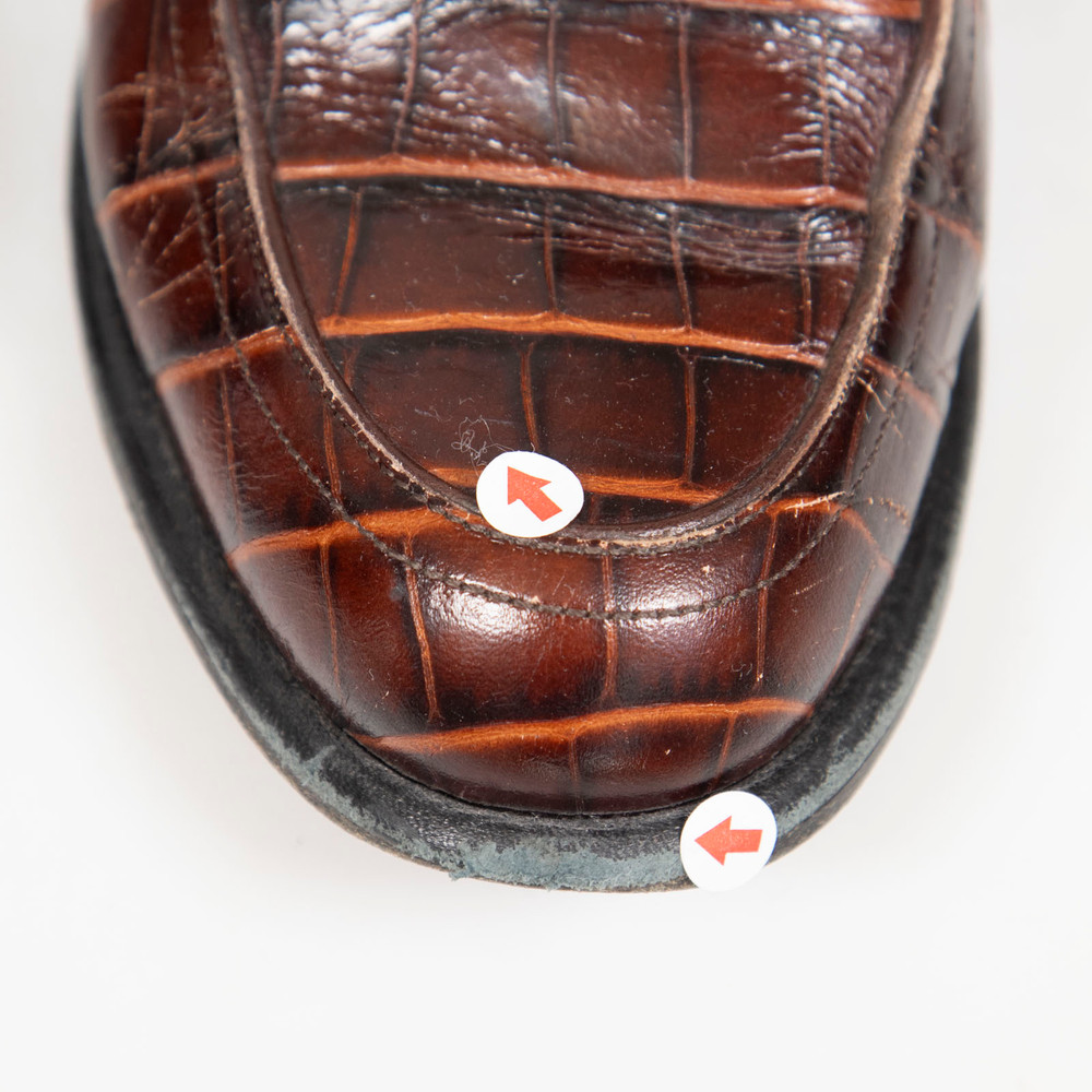 Loewe Brown Leather Croc Embossed Collapsible Loafers