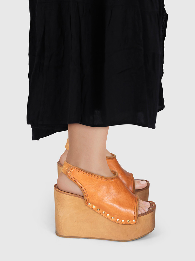 Céline Brown Leather Wedge Sandals