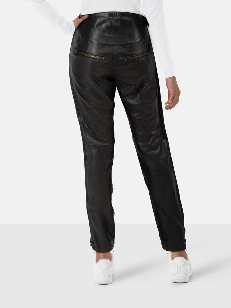 Alexander McQueen Black Leather High Rise Trousers