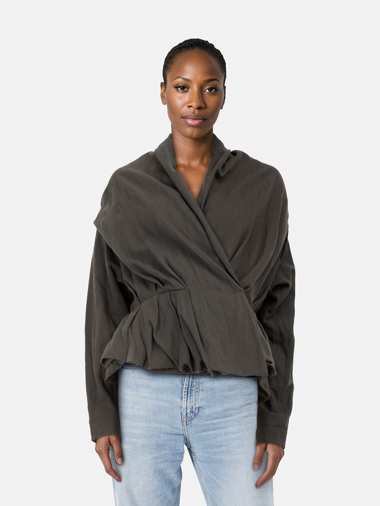 Lanvin Grey Wool Pleated Hem Jacket