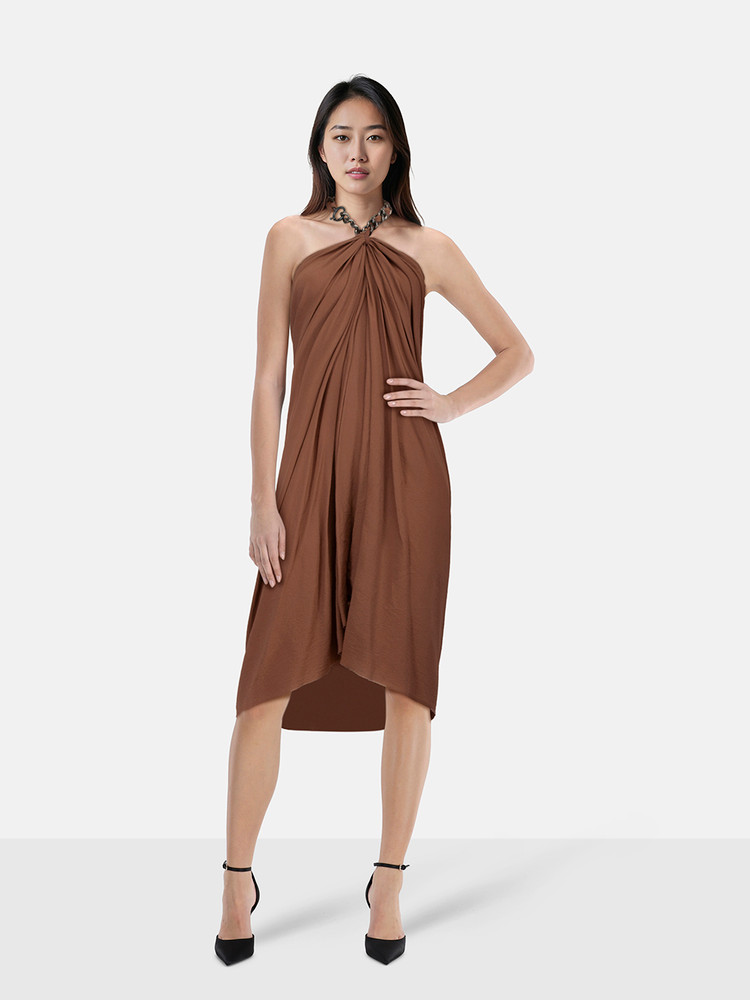 Lanvin Brown Silk Halterneck Dress