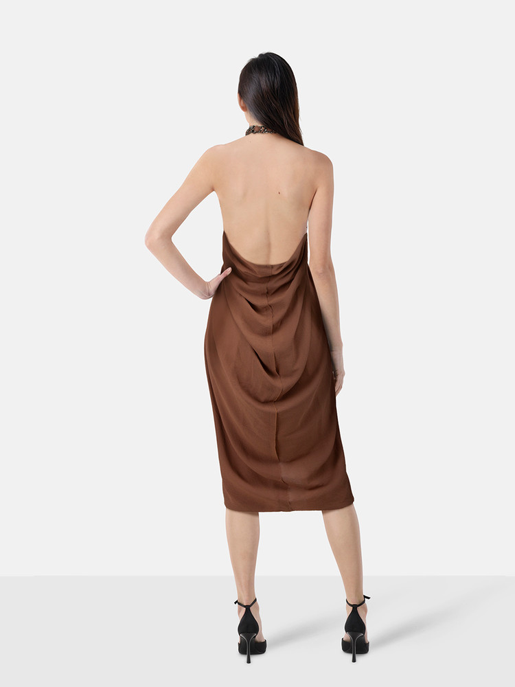 Lanvin Brown Silk Halterneck Dress