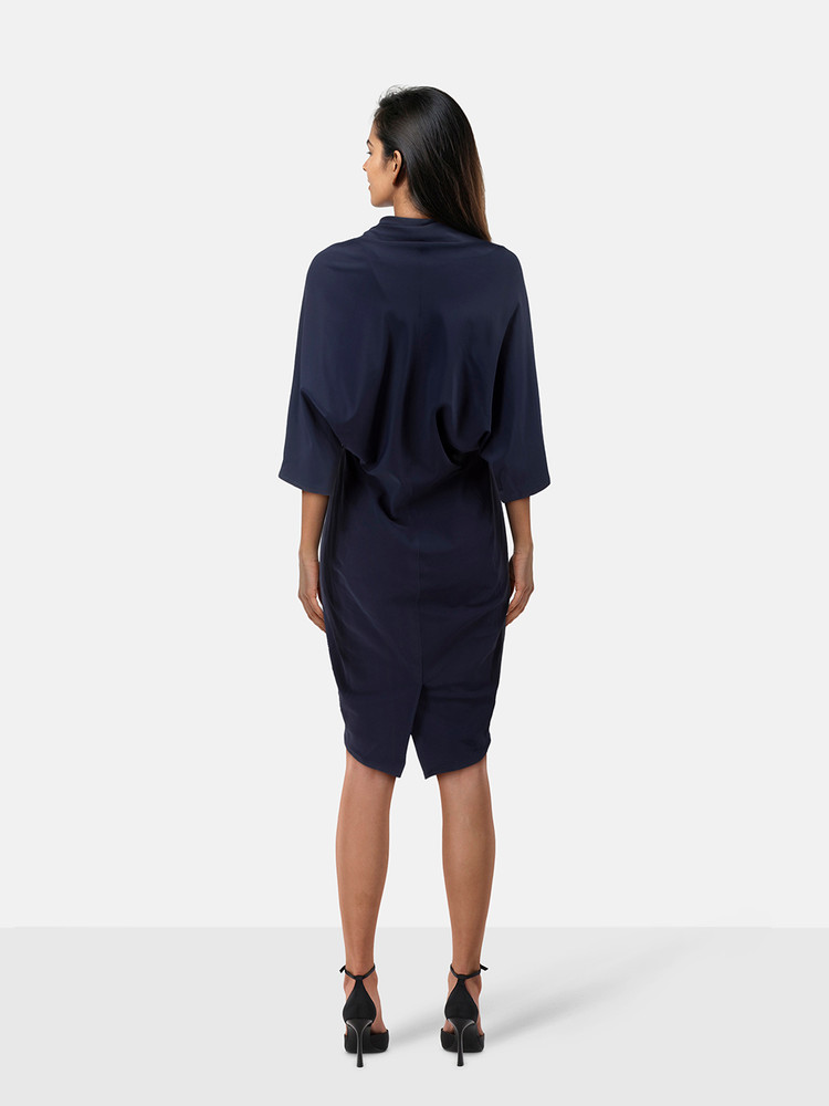 Lanvin Navy Midi V-Neck Dress