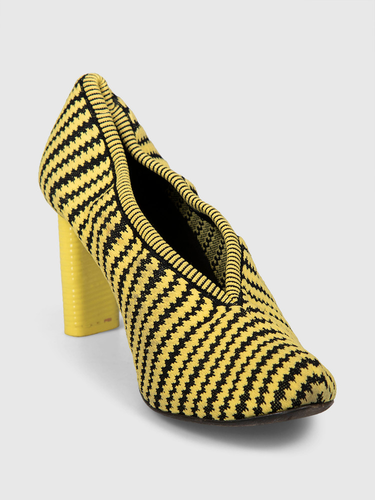 Céline Yellow & Black Striped Knit Pumps