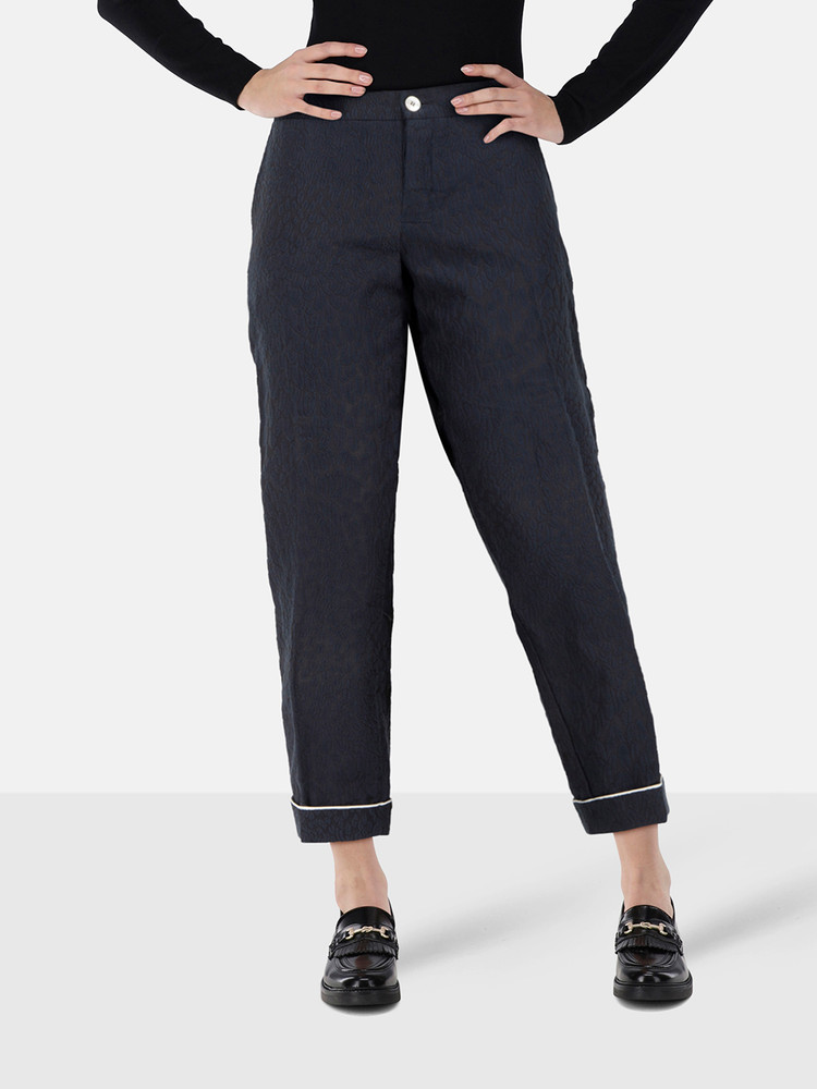 F.R.S. For Restless Sleepers Navy Jacquard Feather Pattern Trousers