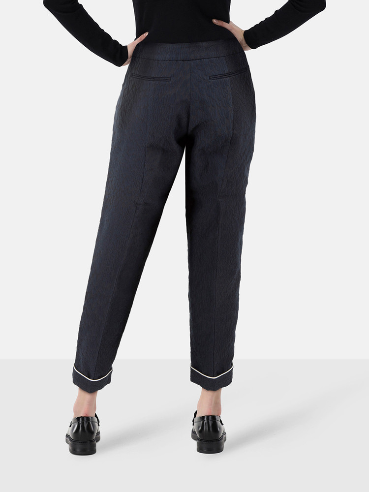 F.R.S. For Restless Sleepers Navy Jacquard Feather Pattern Trousers