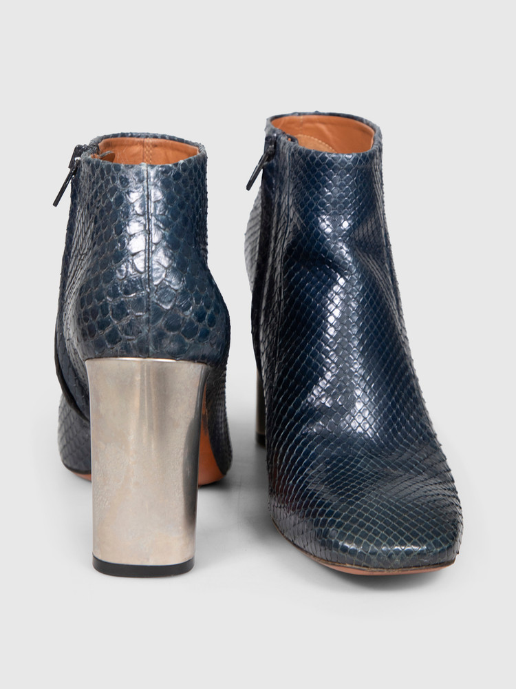 Céline Navy Snakeskin Square Toe Boots