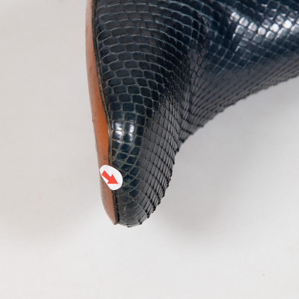 Céline Navy Snakeskin Square Toe Boots
