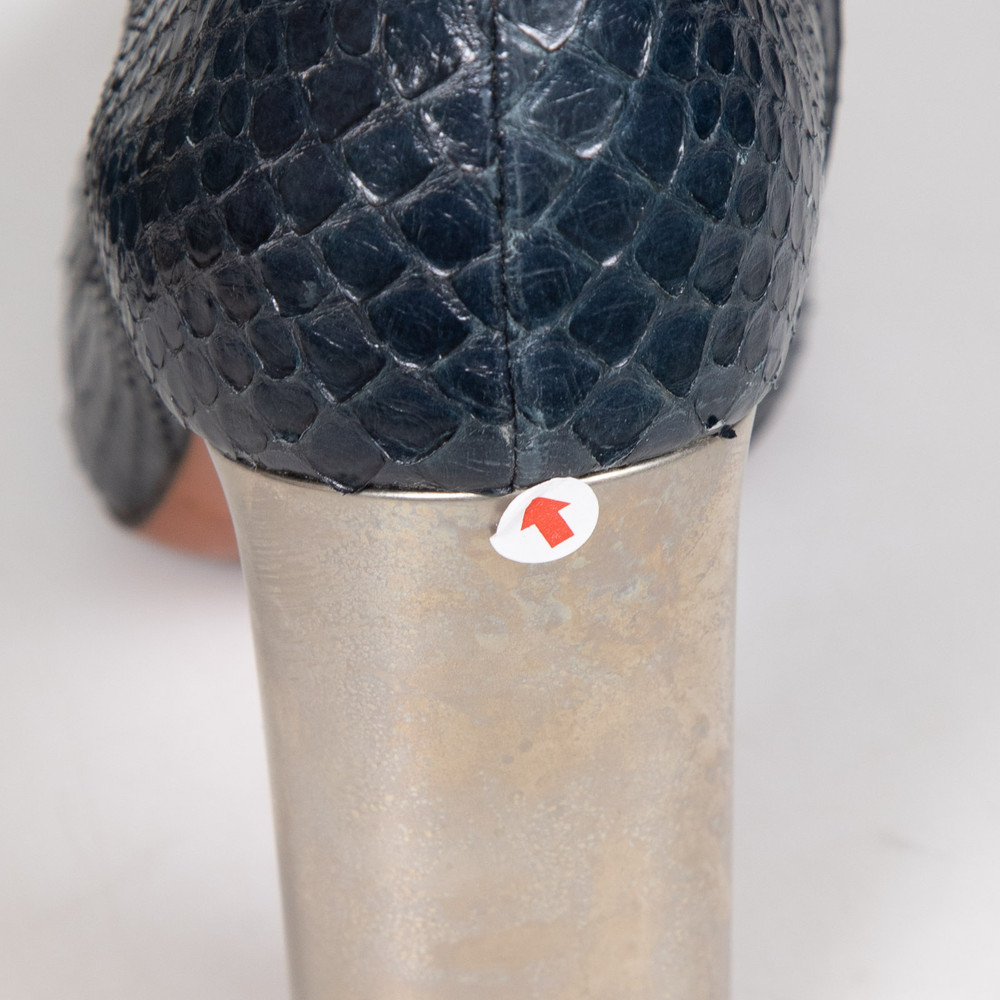 Céline Navy Snakeskin Square Toe Boots