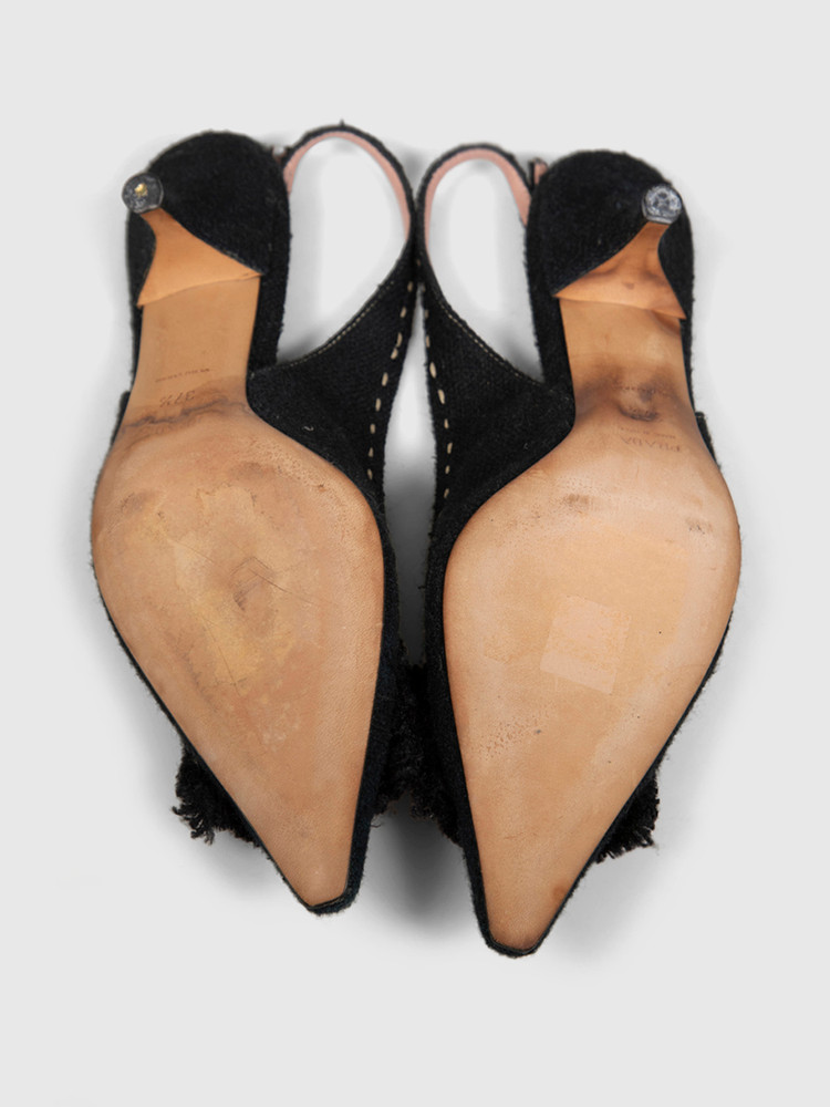 Prada Black Embellished Kitten Slingback Heels