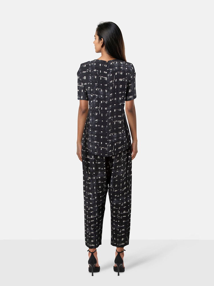 Marni Navy Silk Abstract Pattern Trousers & Top Set