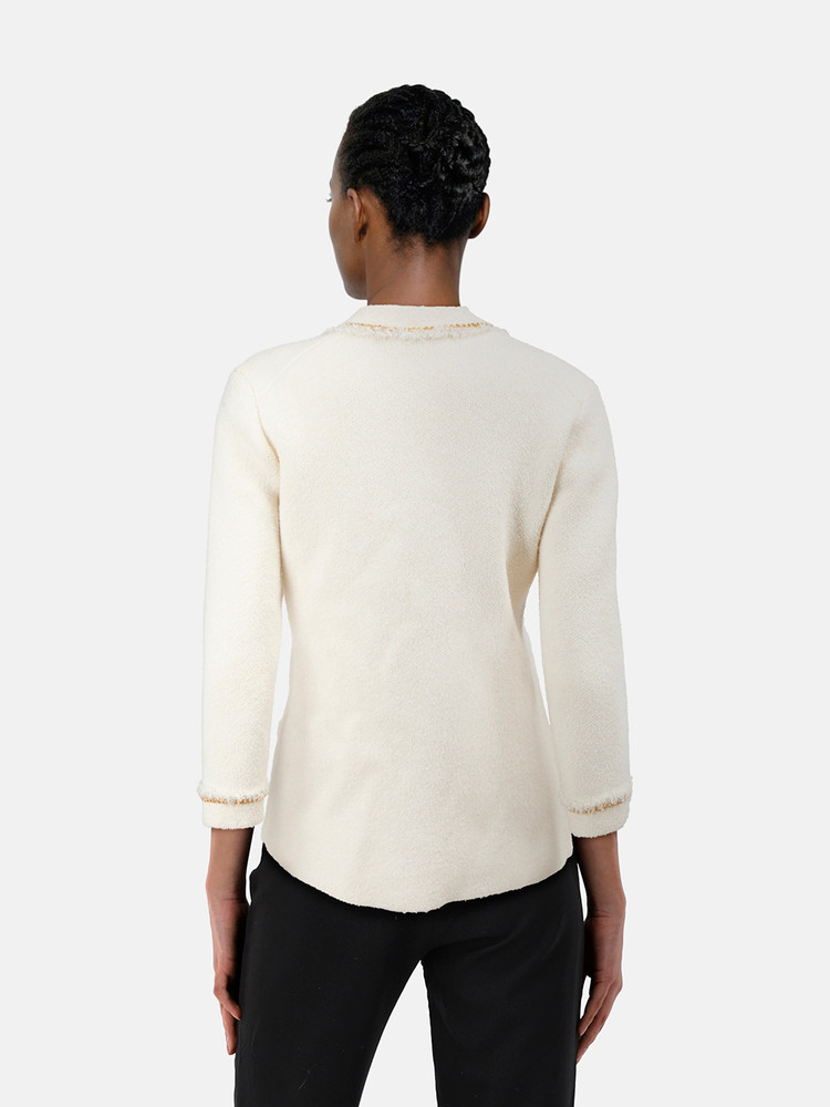 Maje Ecru Chain Trim Knit Cardigan
