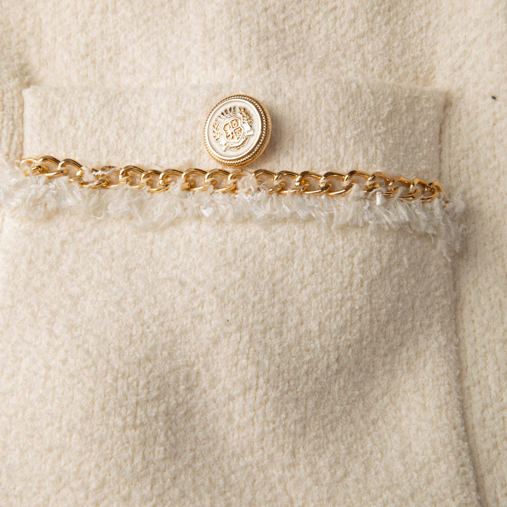 Maje Ecru Chain Trim Knit Cardigan