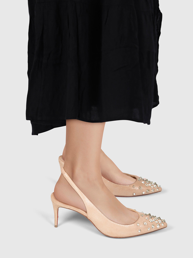 Christian Louboutin Beige Suede Drama Slingback Spike Pumps