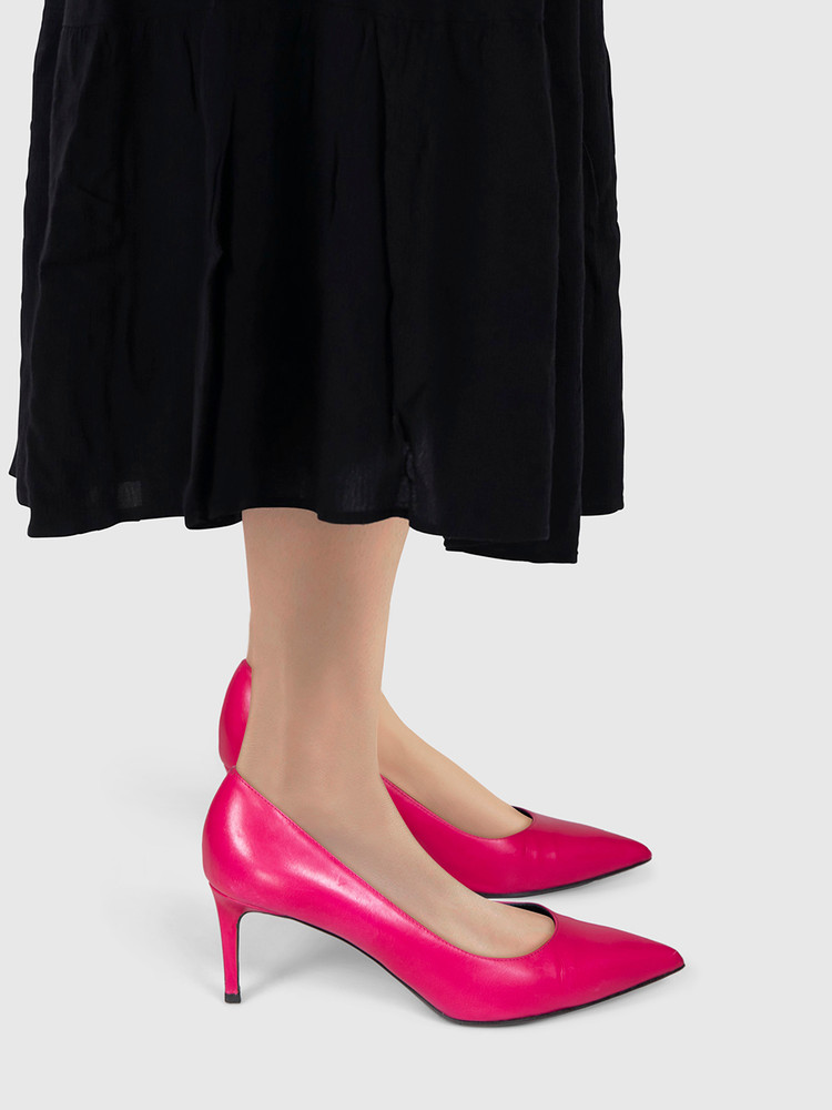 Saint Laurent Hot Pink Leather Pointed Pumps