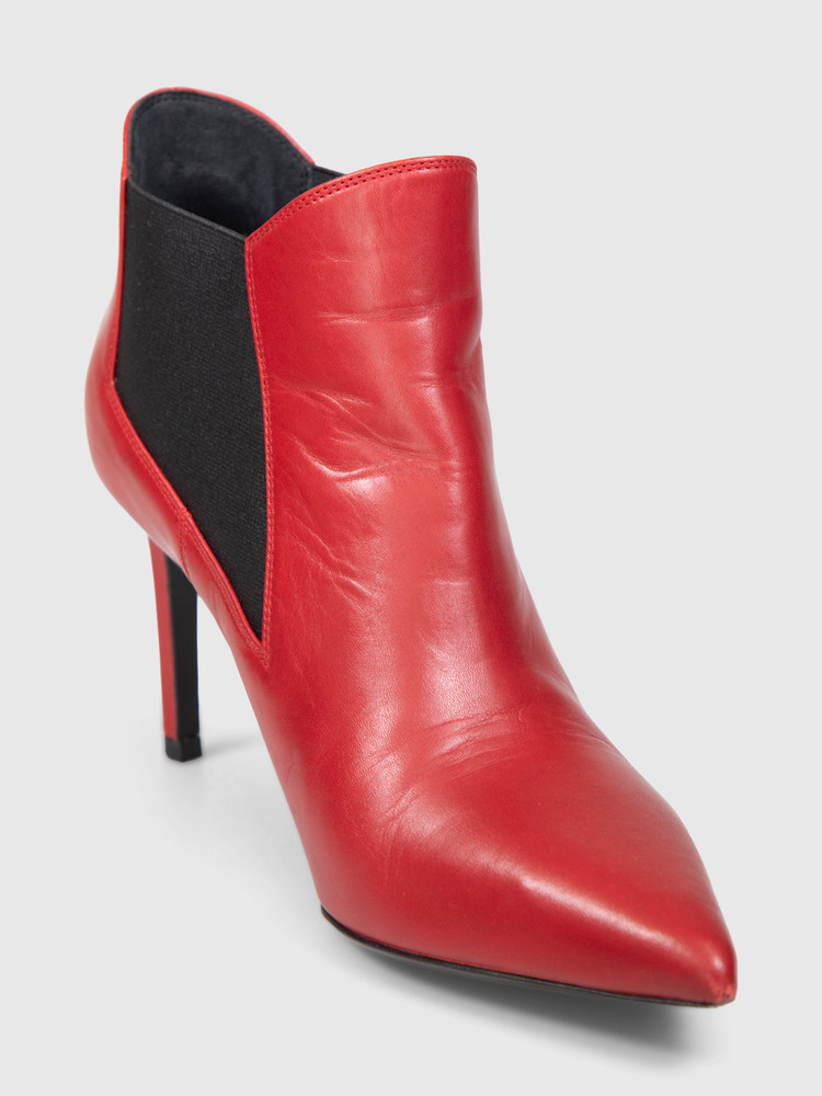 Saint Laurent Red Leather Ankle Boots
