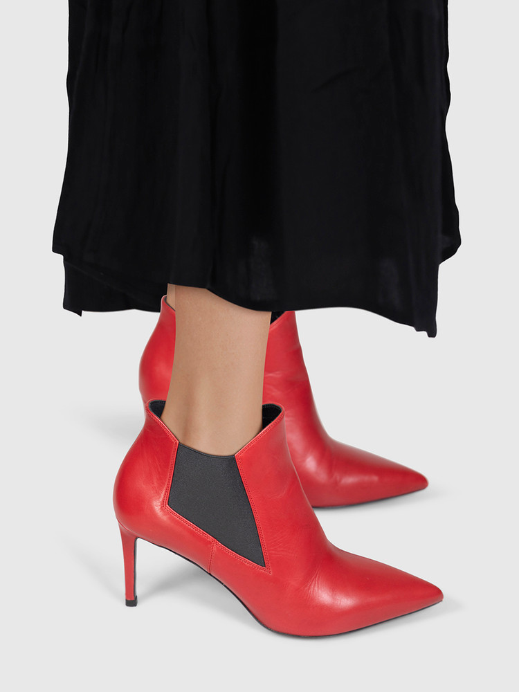 Saint Laurent Red Leather Ankle Boots