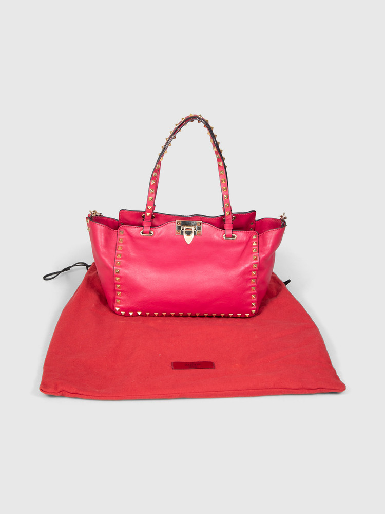 Valentino Garavani Pink Leather Rockstud Tote Bag