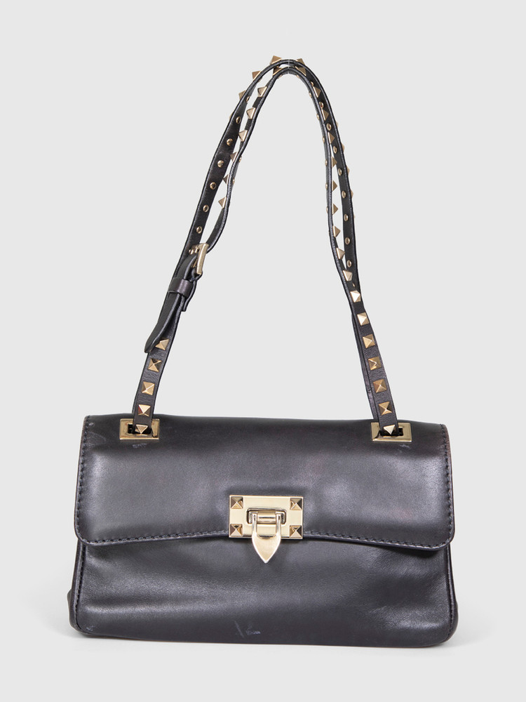 Valentino Garavani Black Smooth Leather Rockstud Bag