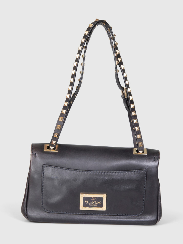 Valentino Garavani Black Smooth Leather Rockstud Bag