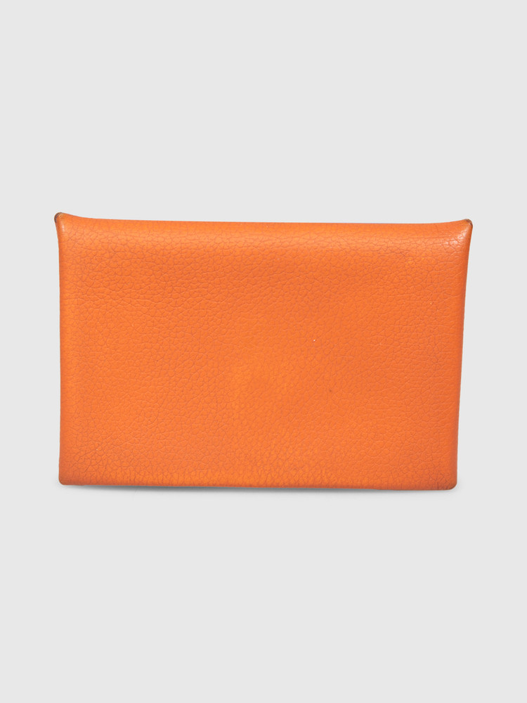 Hermès Orange Chandra Goatskin Calvi Card Holder