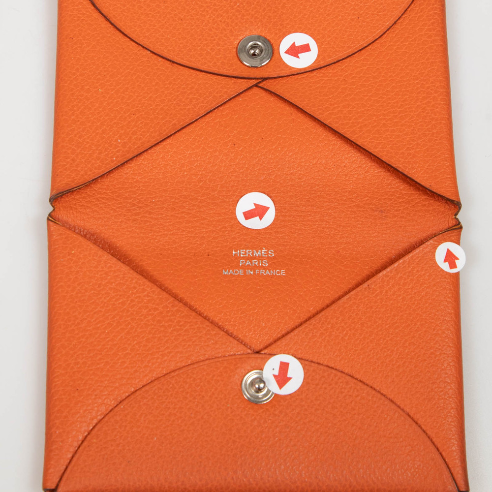 Hermès Orange Chandra Goatskin Calvi Card Holder