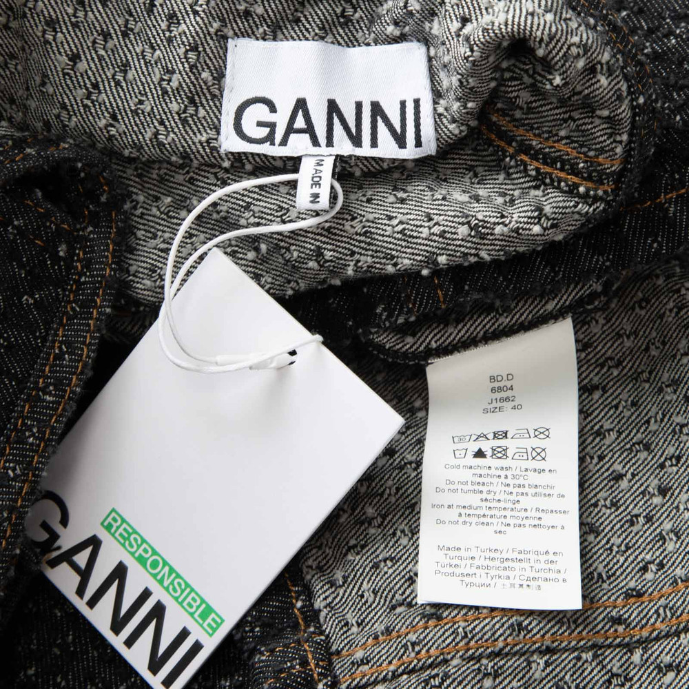 Ganni Black Textured Denim Strapless Dress