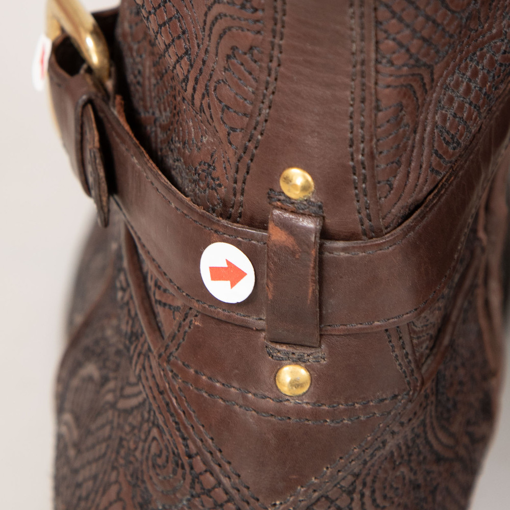 Prada Brown Leather Floral Embroidered Boots
