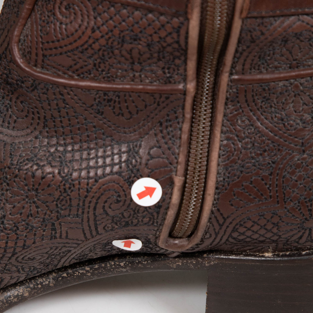 Prada Brown Leather Floral Embroidered Boots