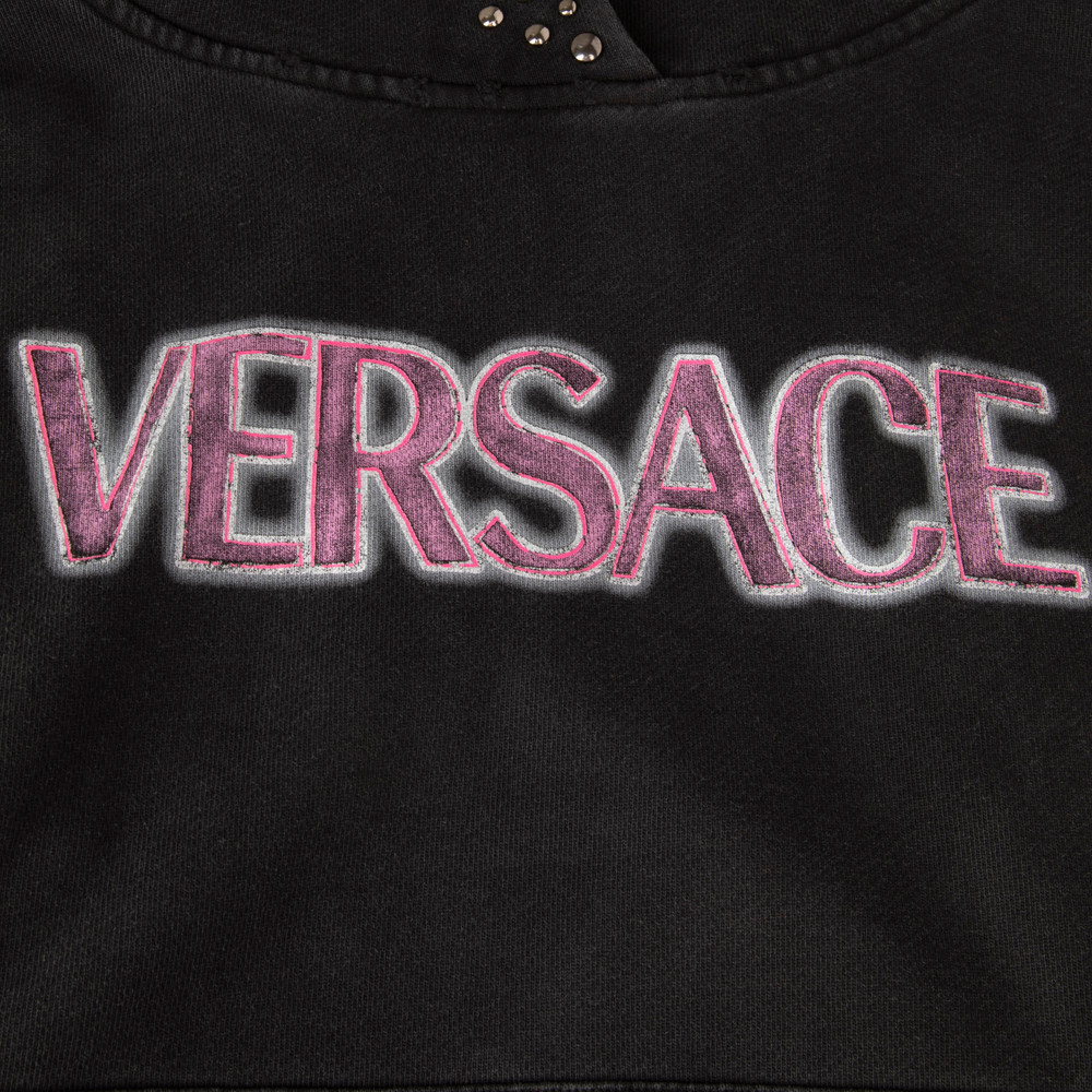 Versace Black Studded Vintage Effect Logo Hoodie
