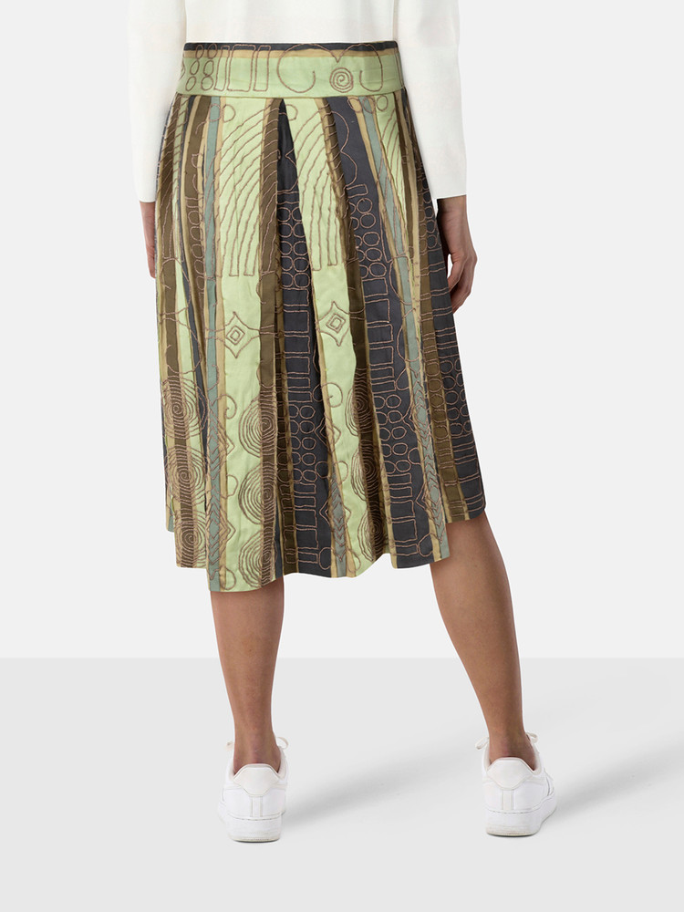 Dries Van Noten Striped Wool Embroidered Midi Skirt